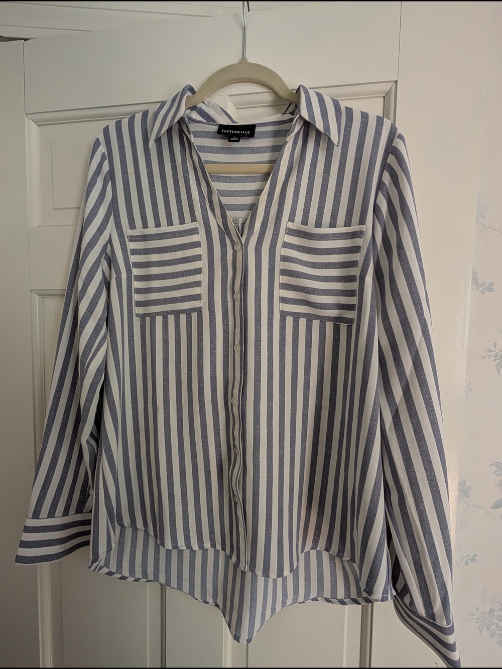 Pointelle Ivy Blue & White Striped Button-Down Shirt